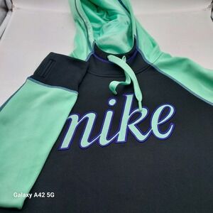 Nike Therma-FIT Kids Pullover Hoodie Black Turquoise Purple Medium